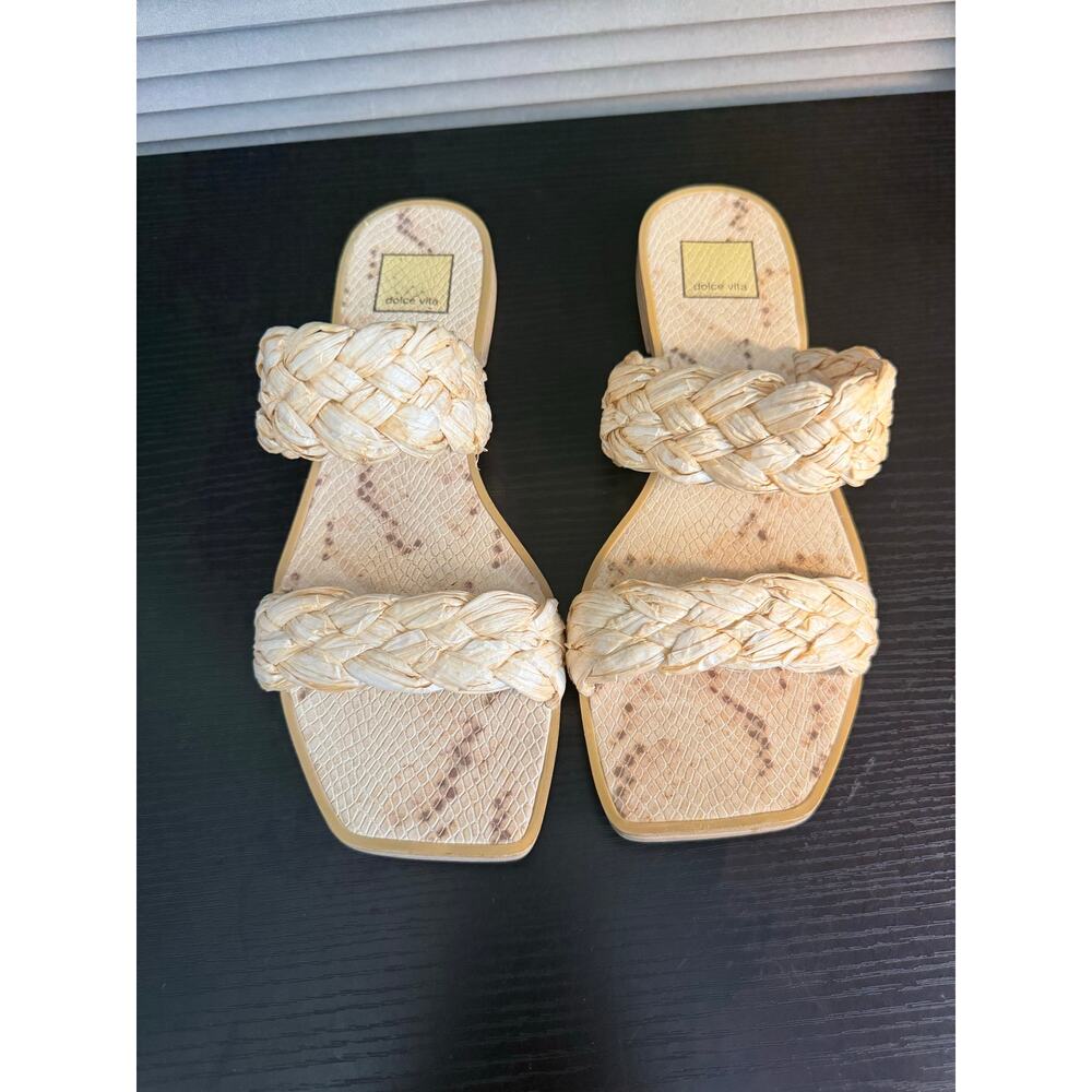 Dolce Vita Braided Raffia Double Strap Slide Sandals Natural Beige Womens Size 9
